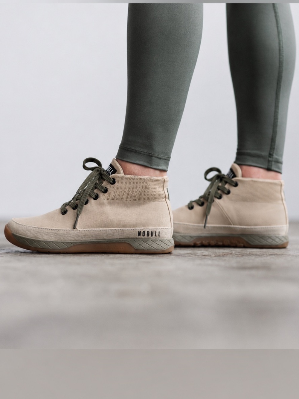 NoBull Project Canvas Mid Trainer Beige Tan High Top Gym Shoes Womens 9 Mens 7.5